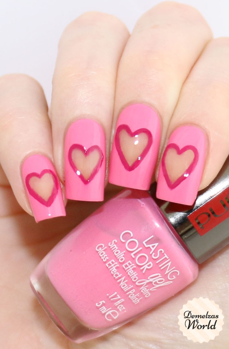 Negative Space Heart Valentines Day Nail Art