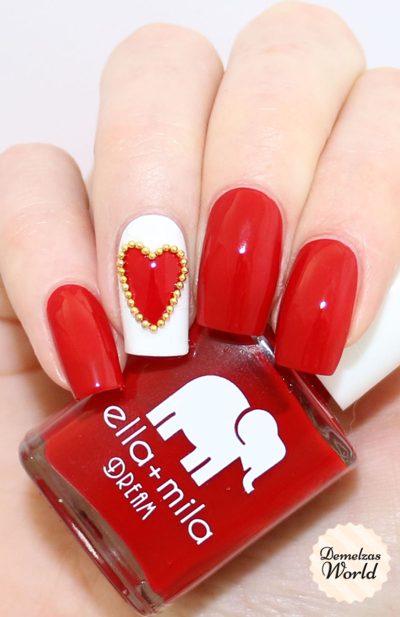 Valentines Day Studded Heart Nail Art